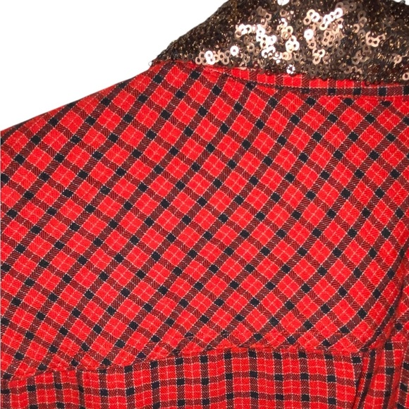 Merona red plaid cotton button down with rose gold sequin collar - Picture 9 of 9